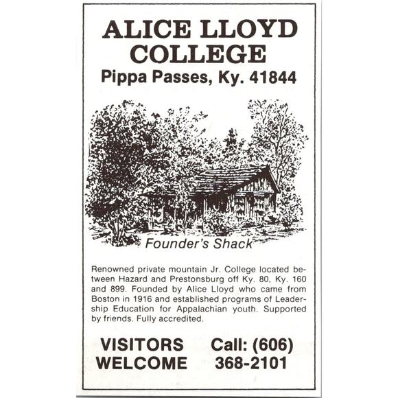 None and/or Unknown Other - Alice Lloyd College Founder's Shack Pippa Passes KY 1977 KY Ad SAK1-M40